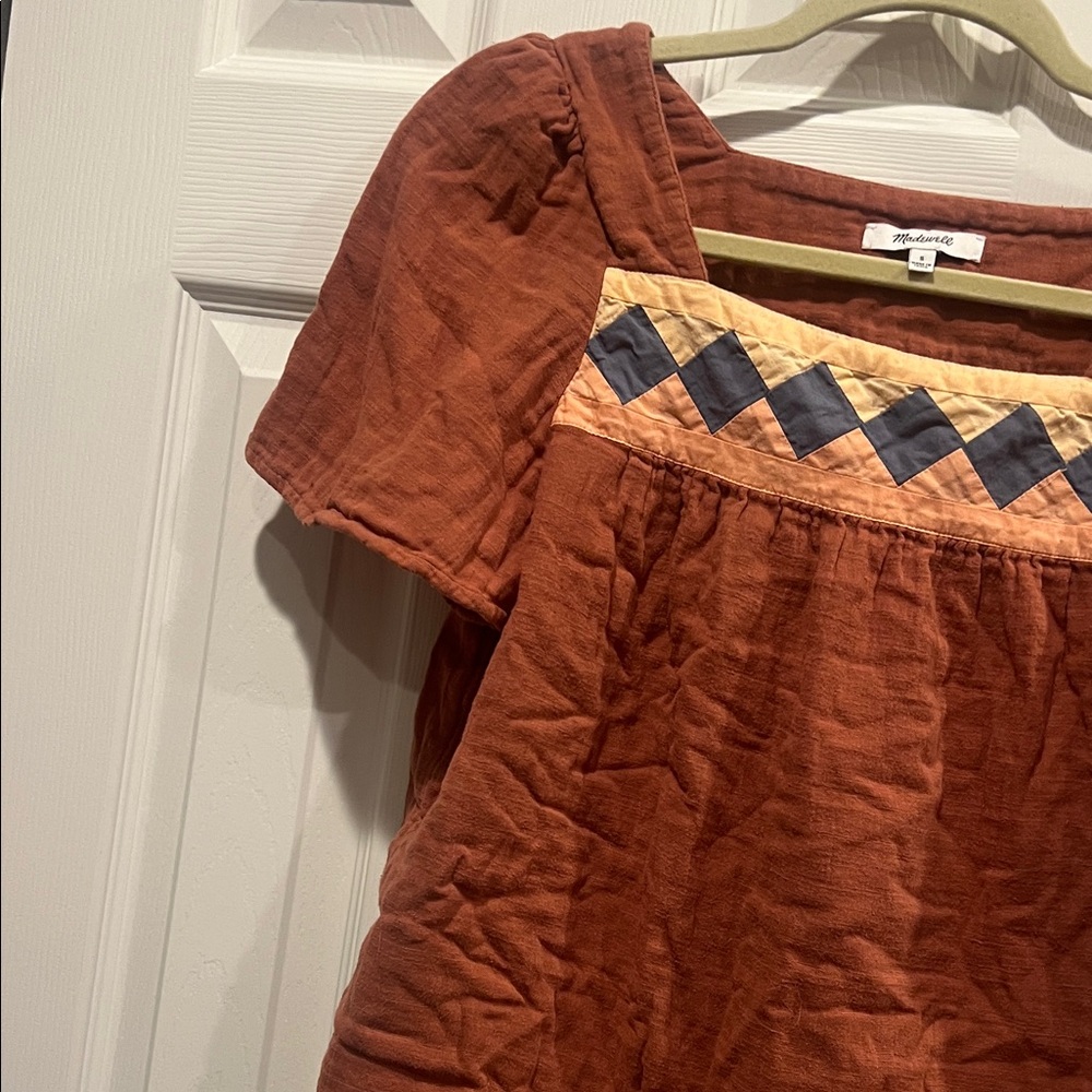 Madewell Brand Women's Rust Top with Geometric Detail - Picture 5 of 7